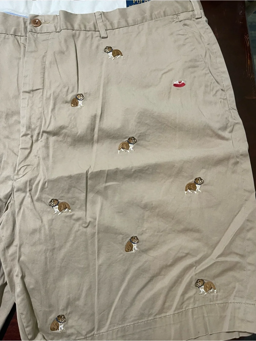 Polo by Ralph Lauren Embroidered Khaki Shorts with Dog Motifs
